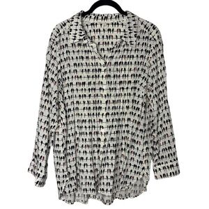 Jane and Delancey Bird-Print Button-Up Shirt Women's 1X White,Black,multicolored